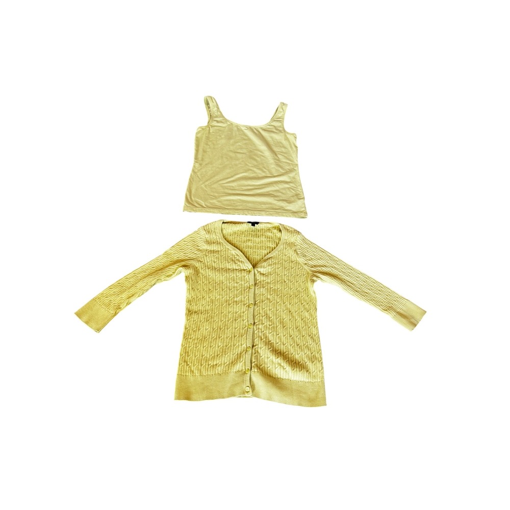 Talbots Yellow Cable Knit Cardigan and Tank Top Two Piece Sweater Set Size S
